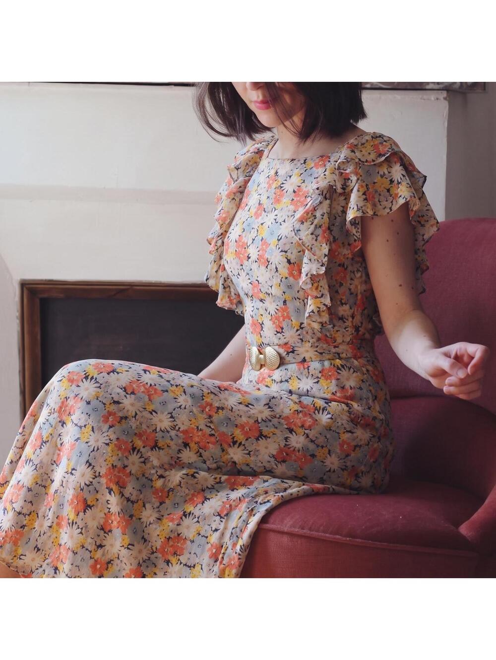 1920s/30s silk Floral bias cut dress